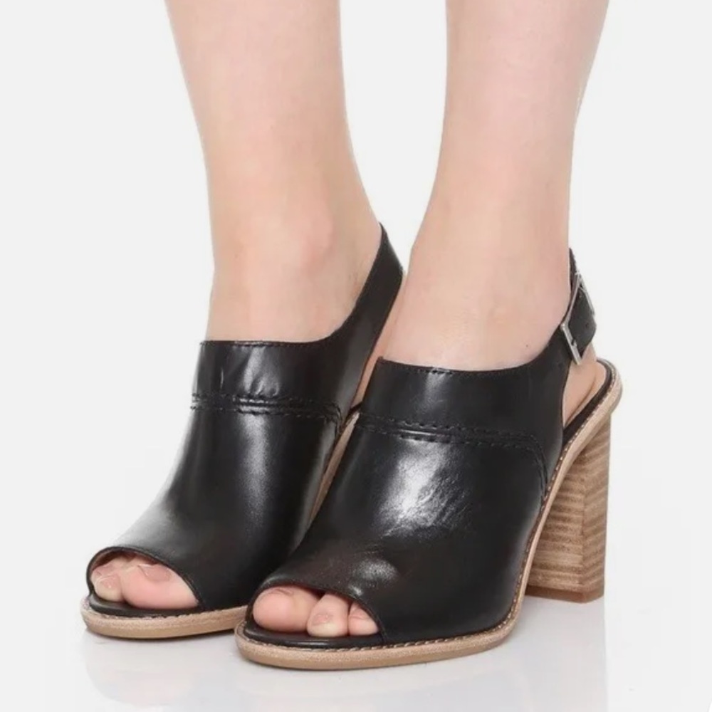 Madewell Black Peep Toe Leather Sandals Block Heel Bootie 8 Casual